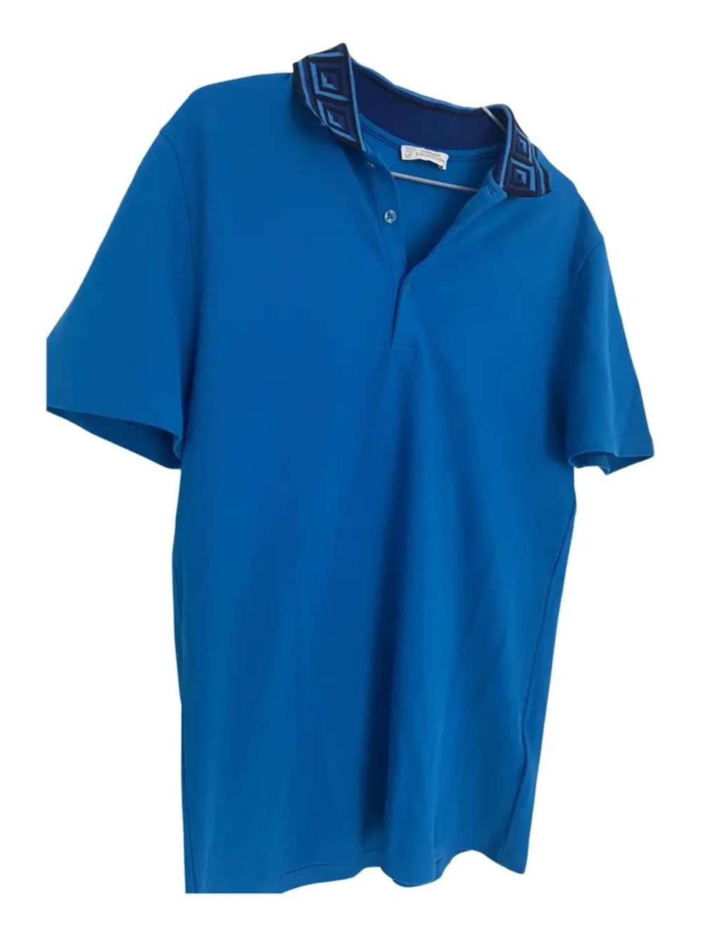 Versace Cerulean Blue Polo with Geometric Contrast Collar - XL